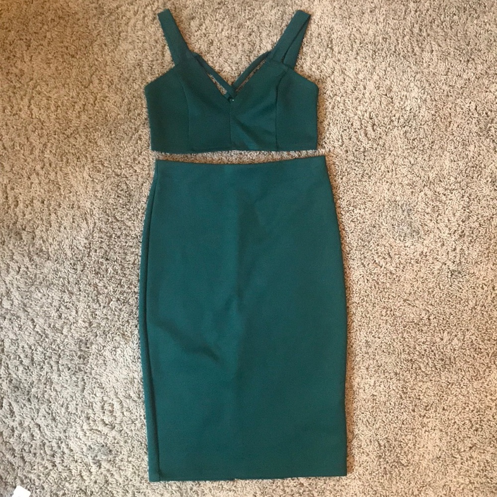 Green Crop top and Skirt Set